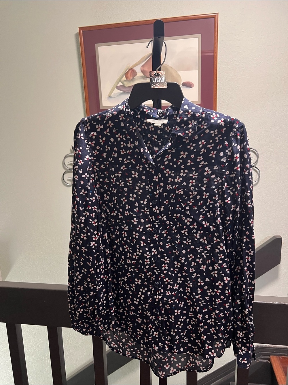beachlunchlounge Navy Floral Button-Down Top with White, Red & Blue Accents #099
